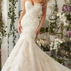 Morilee 2801 Strapless FitnFlare Beaded Strapless Wedding Dress w/ Lace Appliqué